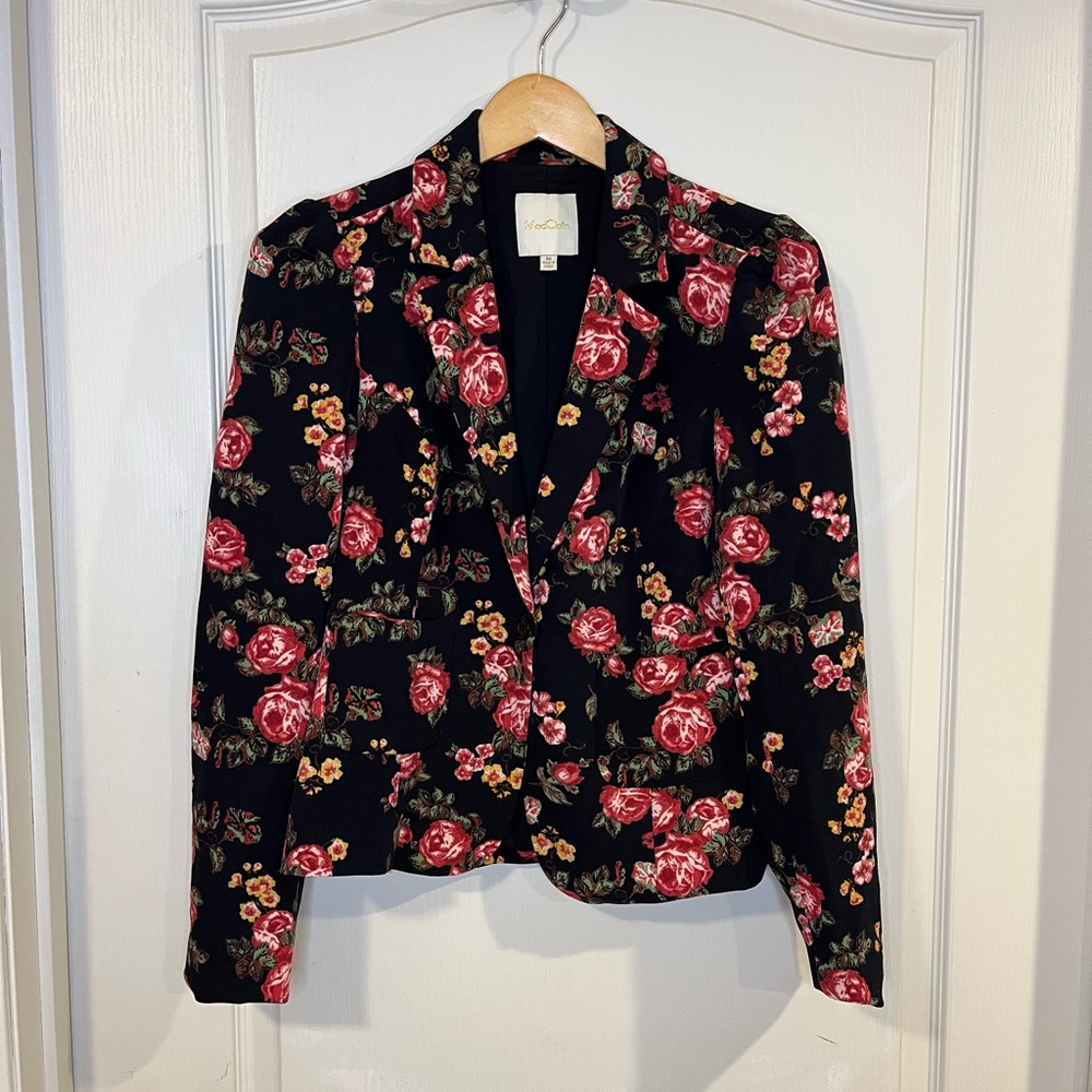 Modcloth Black Floral Blazer with Red Rose Print